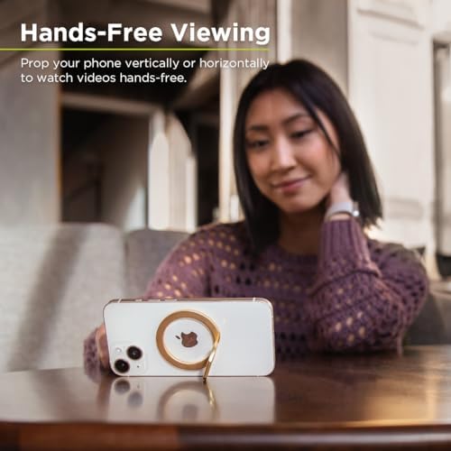 Magnetic Phone Grip Ring Stand for i Phone 16 Series – Premium Gold Kickstand Holder for Mag Safe Compatibility – Effortless Attachment for Hands-Free Streaming & Meetings – Versatile Design with Metal Stickers for Non-Mag Safe Phones – Lifetime Warranty & 30-Day Money Back Guarantee