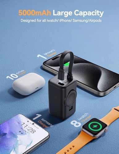 Revolutionary 3-in-1 Magnetic Power Bank: 18 W Fast Wireless Charger for Apple Watch, i Phone & Samsung – 5000 m Ah Portable Charger with Integrated Cable in Elegant White for Ultimate On-the-Go Energy Solution and Seamless Device Compatibility