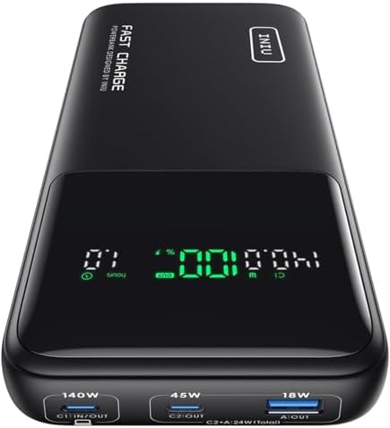 Experience Uninterrupted Power with INIU 140 W High-Capacity 27000 m Ah Portable Charger – Fast Charging USB-C Power Bank for Laptops, Tablets, and Phones with Digital Display – Perfect Travel Companion for i Phone 16, i Pad, Mac Book, and More