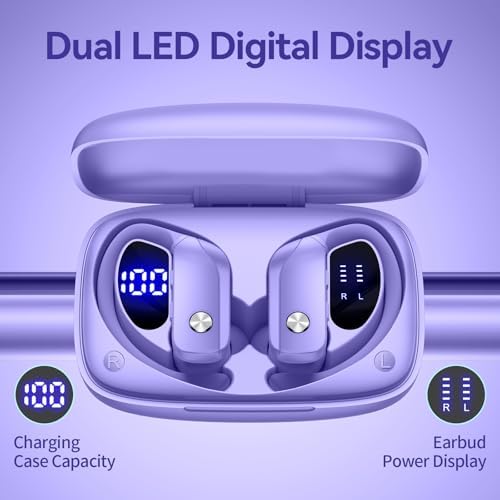 Elevate Your Sound Experience with Bmani Wireless Earbuds: 48-Hour Playtime Bluetooth Headphones with LED Battery Indicator, Secure Over-Ear Design, Built-in Mic for Hands-Free Calls, Ideal Sport Earphones for Active Lifestyles