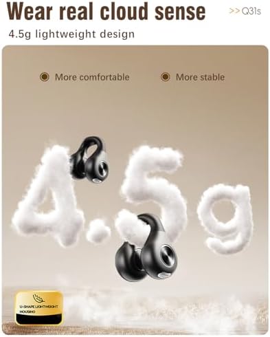 Open Ear Clip-On Bluetooth 5.3 Earbuds – Ultra-Lightweight, IPX6 Waterproof Headphones for Active Lifestyles – Perfect for Running, Walking, and Intense Workouts with Superior Sound Clarity and Comfort