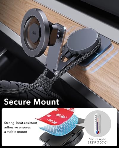 ESR Magnetic Dashboard Phone Holder for Car – Ultimate Mag Safe Mount for i Phone 12-16 & Samsung Devices – Secure Windshield Vacuum Grip with 2 Metal Rings – Sleek, Hands-Free Access for GPS & Calls – Essential Car Accessory for Safe Driving