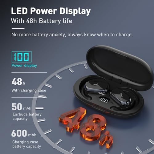 Unleash Your Potential with HILEO Open Ear Bluetooth 5.2 Wireless Earbuds – 90-Hour Battery Life for Endurance Athletes – Exceptional Sound Clarity in a Lightweight Sporty Design – Ideal for Running, Workouts, and Active Lifestyles – Convenient Sleek Black Charging Case for On-the-Go Use – Effortless Connectivity for All Your Devices