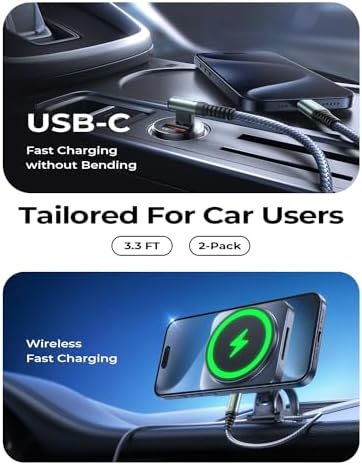 Revolutionize Your Charging with AINOPE 60 W USB C Cable 2-Pack – 10 ft Durable Nylon Braided Right Angle Type C Charger for i Phone 16 Pro Max, Samsung S24, and i Pad Pro – Fast Charging, Enhanced Compatibility, and Long-Lasting Performance