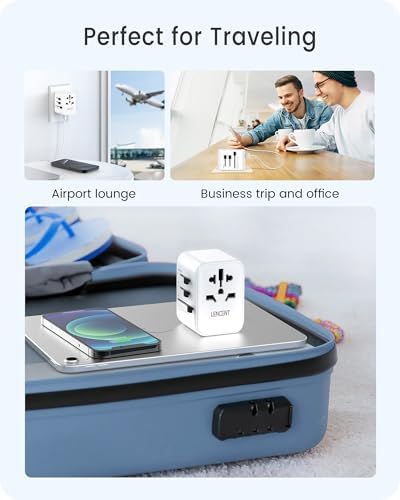LENCENT 20 W Fast Charging Universal Travel Adapter – Compact International Power Converter with Dual USB and USB Type-C Ports – Ultimate Solution for Worldwide Device Charging in USA, UK, EU, and AUS (Black) – Reliable and Safe Charging for Global Explorers