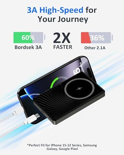 Ultra-Fast Mag Safe Wireless Power Bank for i Phone 16 & Samsung Galaxy S25 – Slim, Lightweight Battery Pack with Advanced Safety Features for All Smartphones – Stay Charged On-the-Go with 15 W Rapid Charging and Universal Compatibility