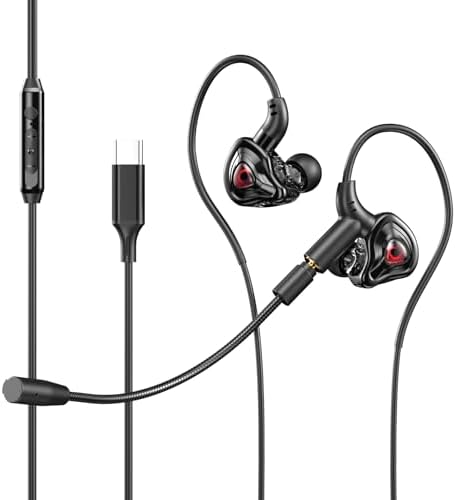 Elevate Your Gaming Experience with Dual Driver Wired Earbuds – Noise-Cancelling Type C Headphones with Built-In Mic for Crystal Clear Audio – Perfect for Mobile, Tablet, and Laptop Gaming – Immerse Yourself in Superior Sound Quality and Stay Connected During Intense Sessions