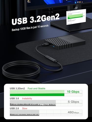 10 FT 90 Degree Right Angle USB C Male to Female Extension Cable – High-Speed USB 3.1 Gen 2, 10 Gbps Data Transfer, 100 W Power Delivery, 4 K Video Ready, Ideal for Mac Book Pro, i Pad Pro, Nintendo Switch, Dell XPS, Surface Go, PSVR2, and i Phone 15 – Ultimate Flexibility and Enhanced Durability for All Your Device Connections