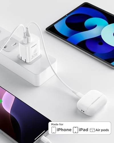PISEN 30 W Dual Port USB C Charger with Foldable Plug – Fast Charging Block for i Phone 14/13/12/11 Pro Max & i Pad – Includes 4 FT Type C to L Cable – Optimal Power Delivery & Quick Charge 3.0 Technology for Efficient Device Charging Anywhere