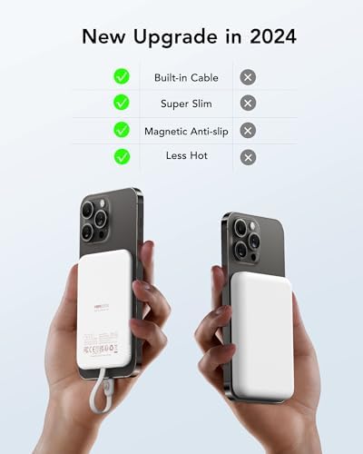 VEEKTOMX Ultra-Slim 5000 m Ah Portable Power Bank with Built-in Charging Cable for i Phone – Lightweight Battery Pack for i Phone 14/13/12/XS/Pro/Air Pods – Quick Charge Convenience in a Stylish Design – Perfect for On-the-Go Power Solutions
