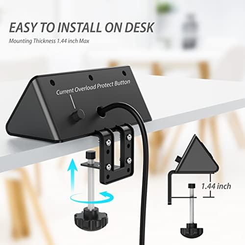 Desk Edge Clamp Power Strip with 4 Fast-Charging USB Ports & 3 AC Outlets – 1875 Joules Surge Protector for Office & Hotel Use, ETL Listed, Space-Saving Design for Convenient Charging Solutions