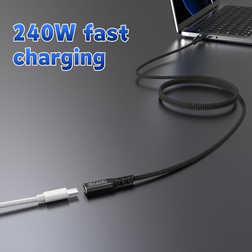 Innovative L-Shaped USB C Extension Cable (2 Pack, 6.6 Ft) – 240 W Power Delivery, 40 Gbps High-Speed Data Transfer, Durable Nylon Braided Design for i Phone 16, i Pad, Mac Book & Mag Safe – Optimal Flexibility for Tightly Spaced Connections