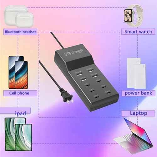 Maximize Your Charging Potential with the 10-Port USB Charger Block – 100 W Fast Charging Hub for i Phones, i Pads, Samsung Galaxy, and Android Devices – Sleek, Compact Design with Smart Power Distribution and Enhanced Safety Features for Multi-Device Families and Professionals