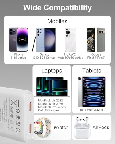 Ultra-Compact 65 W Dual-Port USB-C Fast Charging Wall Adapter – Ga N Technology for Optimal PD3.0 & PPS Performance – Ideal Travel Charger for Mac Book, i Phone 16/15/Pro, Galaxy S24/S23/Note 20, and Pixel Devices – Lightweight, Efficient, and Simultaneous Multi-Device Power Solution