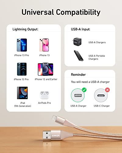 Anker 551 USB-A to Lightning Cable (3 ft) – Ultra-Fast Charging i Phone Charger, MFi Certified for i Phone 13/12/11/X/8 Series, Durable Nylon Build for Home and Car Use, Superior Compatibility and Reliability