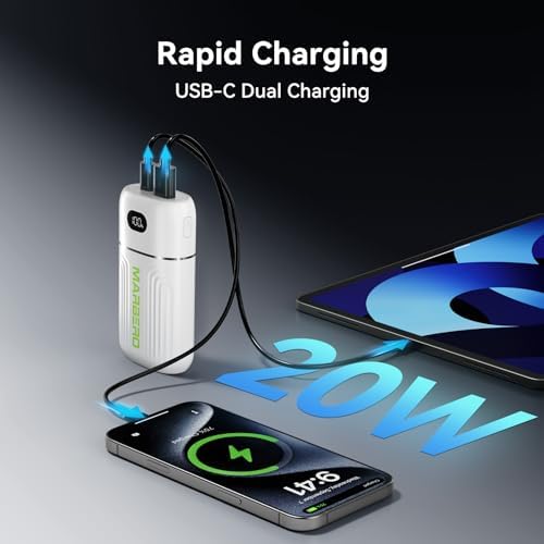 MARBERO Ultra-Lightweight 10,000 m Ah Fast Charging Power Bank – Compact USB-C Charger with 18 W Output for i Phone, i Pad, Samsung Galaxy & Google Devices – Essential Travel Companion with Advanced Safety Features for On-the-Go Power Management