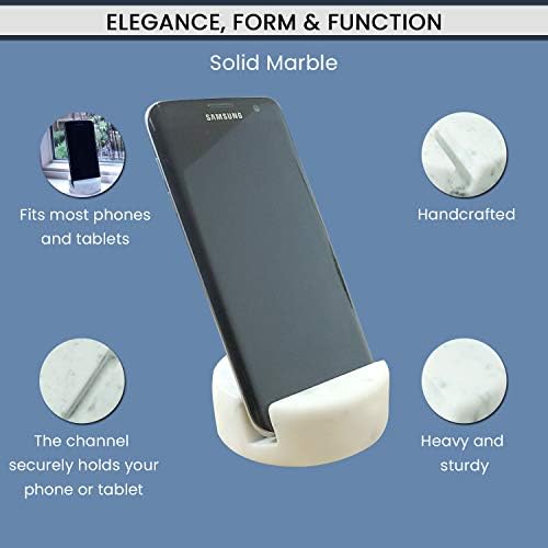 Crevasse Phone Stand Premium Carrara Marble Cell Phone Holder for Cellphone or Tablet on Your Desk, Counter, Table or Nightstand. Luxurious Solid Real Stone Phone Stand for Recording – Enhanced Compatibility and Speed