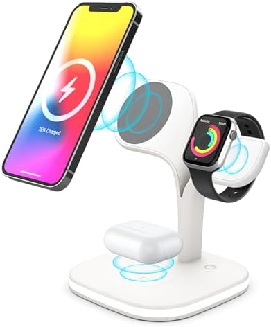 Ultimate 3-in-1 Portable Wireless Charger Stand for Apple Devices – Fast Charging Station for i Phone 15/14/13/12, Apple Watch Series 1-9/Ultra & Air Pods Pro, Sleek & Travel-Friendly Design for On-the-Go Power Management