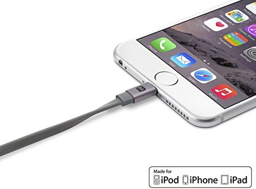Monoprice 112958 Certified Flat Lightning to USB Cable – 4 ft Gray | Enhanced Durability and High-Speed Sync for i Phone & i Pad | Tangle-Free Design for Home, Office, and Travel | Compatible with i Phone Models X, 8, 7, 6, 5 S & i Pad Pro | Reliable Charging Accessory for Everyday Use