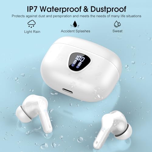 Elevate Your Audio Experience with Bluetooth 5.3 Wireless Earbuds – Hi-Fi Stereo Sound, 40-Hour Battery Life & Advanced Noise Cancelling for Ultimate Focus – IP7 Waterproof Design Perfect for Sports and Everyday Use – Seamless Compatibility with i OS & Android Devices