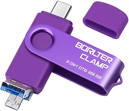 Borlter Clamp 64 GB 3-in-1 USB 3.0 Flash Drive: Versatile OTG Memory Stick with USB C, Micro USB, and USB A Ports for High-Speed Data Transfer Across Android Phones, Tablets, and PCs – Perfect for Samsung Galaxy and LG Users, Compact Storage Solution for Photos and Files