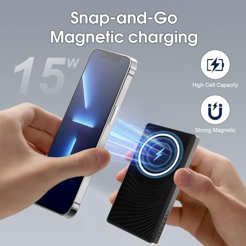 Dbasne 5,000 m Ah Magnetic Slim Wireless Power Bank – Ultra-Fast 15 W Charging for i Phone 16/15 Series with PD 20 W USB-C Input/Output – Pocket-Sized Design for On-the-Go Convenience and Enhanced Device Safety