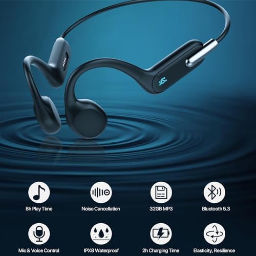 IHAO Ultra-Light Bone Conduction Bluetooth Headphones with Built-In MP3 Player – Open-Ear Ergonomic Earbuds for Active Lifestyles, Perfect for Cycling, Running, and Skiing – Sweat-Proof, Comfortable Fit with Exceptional Sound Clarity and Surround Awareness