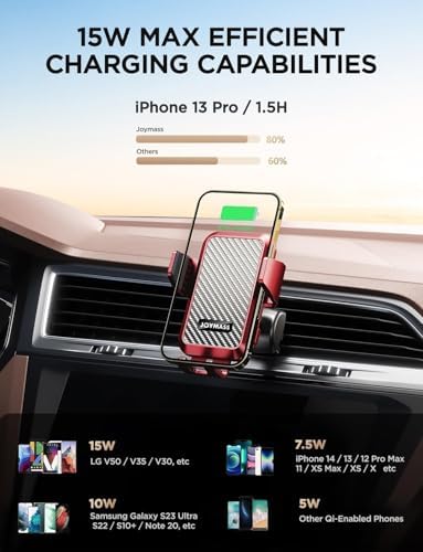 Effortless Power on the Road: JOYMASS 15 W Wireless Car Charger & Auto-Clamping Phone Holder in Chic Purple – Universal Compatibility with i Phone 12-16 & Samsung Galaxy S24, S23, S22+ – Fast Charging Made Stylish and Secure for Every Commute