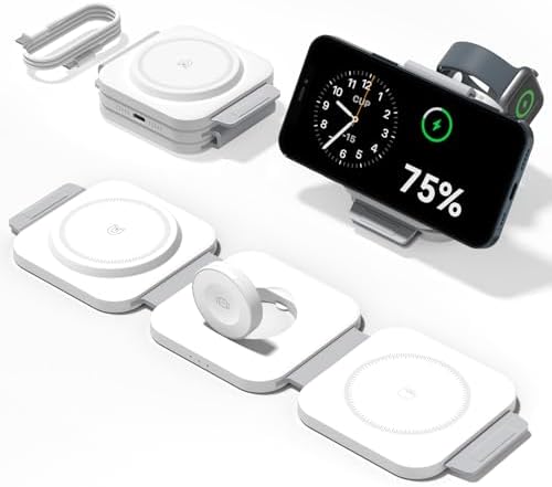 Magnetic 3-in-1 Wireless Charging Dock for Apple Devices – Fast Foldable Charger for i Phone 16/15/14/13/12 Pro Max, Apple Watch Series, and Air Pods – Ultimate Travel-Friendly Charging Solution with Enhanced Safety Features and Streamlined Design