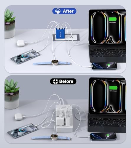 50 W Dual Type C Fast Charging Power Adapter 2-Pack – High-Performance USB-C Charger for i Phone, Samsung, i Pad, and Nintendo Switch – 5-Port Multi-Device Charger for Home and Travel – Compact, Safe, and Reliable Charging Solution