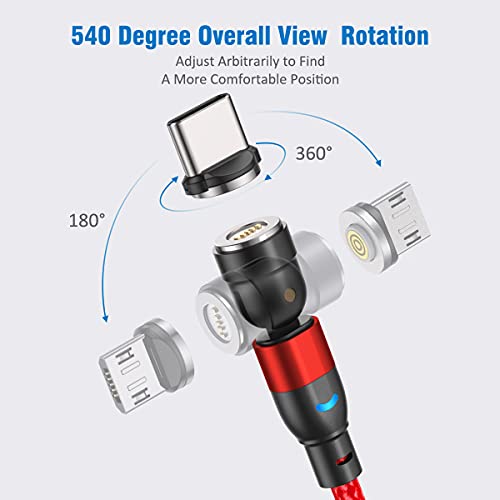Revolutionize Your Charging Experience with A.S 3-in-1 Magnetic Charging Cable – Versatile 3-Pack (3.3 ft + 2 x 6.6 ft) Featuring 540° Rotating Connector for Effortless Alignment, Fast Charging & Durable Nylon Braiding – Perfect for i Phone, Android & Type-C Devices