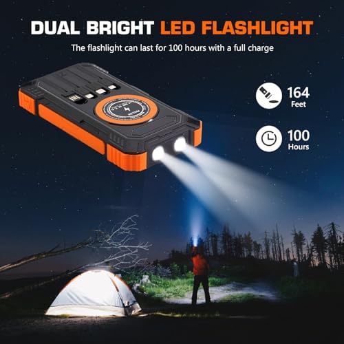 High-Capacity Solar Power Bank – 36,000 m Ah Portable Wireless Charger with 15 W Fast Charging, Built-In Cables & Multiple Inputs for Ultimate Device Compatibility – Lightweight & Durable for Outdoor Use