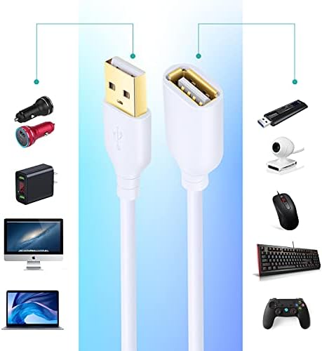 Costyle USB Extension Cable 15 ft – 2 Pack, Premium USB 2.0 A Male to A Female Extension Cord for Enhanced Device Connectivity, Ideal for Mouse, Keyboard, Camera, Printer – Sleek White Design for Modern Workspaces and Home Entertainment