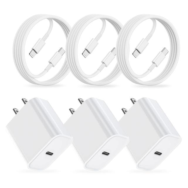Rapid Charge 3-Pack USB C i Phone Charger Block Set – MFi Certified Lightning Cable for i Phone 14 Pro Max/14 Plus/13/12/11/XS/XR/X/8/7/SE – Compact Fast Charging Solutions for Effortless Device Power-Up and Portability