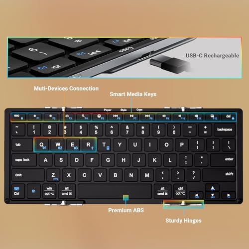Revolutionize Your Mobile Typing Experience with the i Clever BK05 S Foldable Bluetooth Keyboard – Ultra-Portable Wireless Design, USB-C Rechargeable, Multi-Device Connectivity for Laptops, Tablets, and Smartphones – Perfect for Travel and Enhanced Productivity