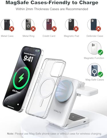 3-in-1 Magnetic Wireless Charging Station for Apple Devices – Fast Travel Charger for i Phone 12-16, Apple Watch Ultra 5/4/3, and Air Pods Pro/3/2 – Compact & Foldable Design for Efficient, Safe Charging with 18 W Adapter – Perfect for Home, Office, or Travel – Enhanced Compatibility and User-Friendly Features