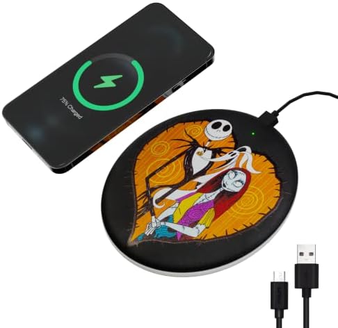 Transform Your Charging Routine with the Disney Tim Burton’s The Nightmare Before Christmas Wireless Charger – Fast 10 W Power Pad Featuring Iconic Jack Skellington & Sally Designs – Perfect for i Phone & Samsung Devices – Sleek Non-Slip Surface for Home or Office – Ultimate Gift for Disney Enthusiasts – Officially Licensed Merchandise