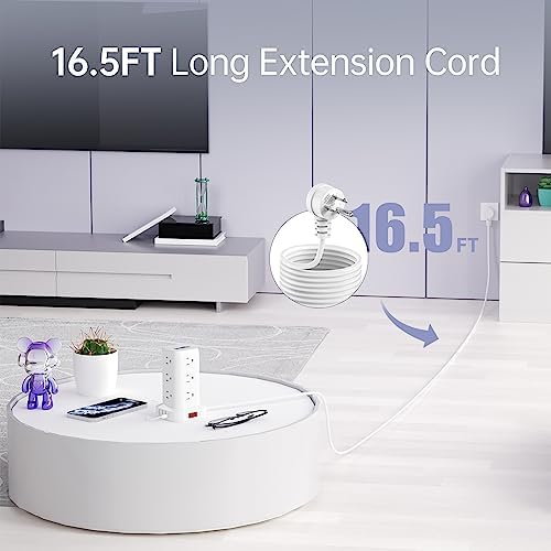 Elevate Your Charging Efficiency with the 12-Outlet Tower Surge Protector Power Strip – 6.5 Feet Extension Cord, 4 USB Ports Including USB-C, Compact Charging Station for Office and Home, Enhanced Surge Protection for Ultimate Device Safety
