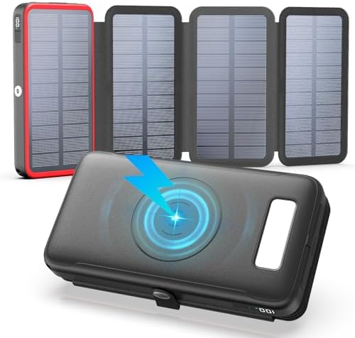 Ultimate FEELLE Solar Power Bank – 27,000 m Ah High-Capacity Wireless Charger with 4 Efficient Solar Panels, 22.5 W Fast Charging, Dual USB-C Ports, Ideal for Outdoor Adventures and All Smartphones – Stay Connected Anywhere
