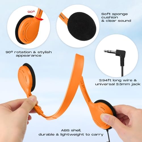 Yunsailing 30 Pack Colorful Classroom Headphones for Kids – Durable On-Ear Adjustable Earphones with Universal 3.5 mm Jack – Essential Bulk Headsets for Engaging Learning and Interactive Activities in Educational Settings