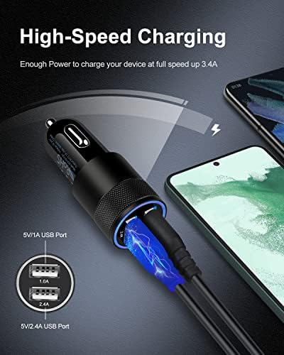 Rapid Charge Dual USB Car Charger Set – 2-Pack, 3.4 A High-Speed Adapter for i Phone 15/14/13/12/11 Pro Max & Samsung Galaxy S23/S22/S21 – Compact Design with Enhanced Safety and Compatibility for Effortless On-the-Go Power Solutions