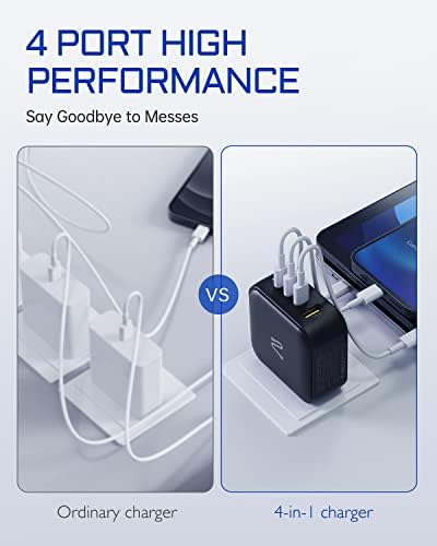 Ultra-Fast 100 W Ga N Wall Charger – 4-Port USB-C Power Adapter for Simultaneous Device Charging, Compact and Foldable Design, Compatible with Mac Book Pro, i Pad Pro, i Phone 14, Galaxy S9, and More – Efficient Power Solution for Home and Travel