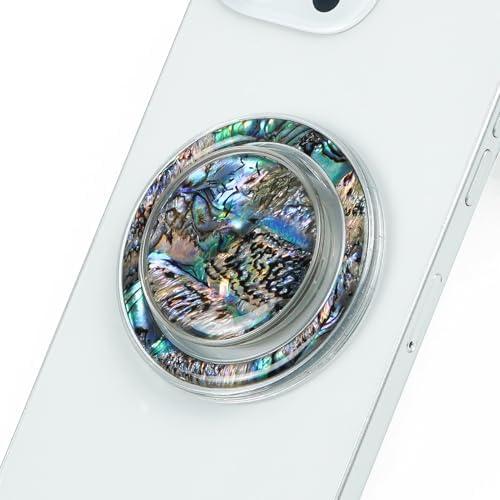 Chic Natural Abalone Shell Foldable Phone Grip – Magnetic Handle for Secure Smartphone & Tablet Handling, Stylish Accessory for Enhanced Portability and Aesthetic Appeal