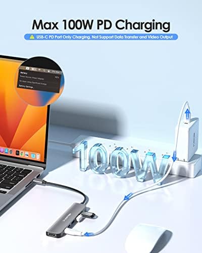 LENTION 4 K HDMI USB C Hub – Multiport Adapter with 3 USB-A Ports, USB-C Data Port, and 100 W PD Charging for Mac Book Pro/Air, i Phone 15 Pro/Pro Max, Surface, and Chromebook – Stylish Rose Gold Design for Seamless Connectivity and Enhanced Productivity
