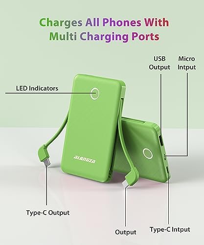 Compact 6000 m Ah Portable Power Bank with Built-in Cable – Lightweight Fast Charging External Battery for i Phone and Android – Ultimate Travel Companion for On-the-Go Charging Efficiency