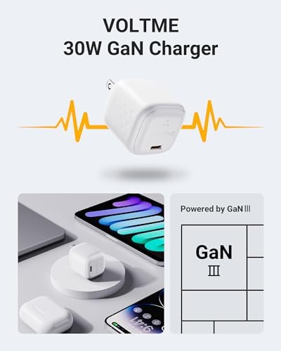 VOLTME 30 W Ga N USB-C Charger with 3 ft Cable – Ultra-Compact Foldable Wall Adapter for i Phone 15/15 Pro/14/14 Pro Max & Samsung Galaxy – Ultimate Fast Charging Solution for Home, Office, and Travel Needs