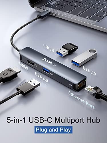 Transform Your Workstation with the Dockteck 6-in-1 USB C Hub Ethernet – Ultimate Multiport Adapter Featuring 4 K@60 Hz HDMI, 100 W Power Delivery, and High-Speed 1 Gbps LAN for Mac Book Pro, Surface Pro, XPS, and More – Effortless Connectivity and Fast Charging for Professionals and Students