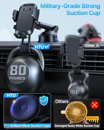 2025 Ultimate Car Phone Mount – Unmatched 80+ LBS Suction for Unshakeable Stability | Military-Grade Durability | Universal Dashboard, Windshield & Vent Holder for i Phone 15 Pro Max, Samsung & More | Sleek Dark Grey Design with Safety Certifications