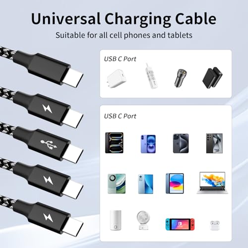 Ultra-Fast 240 W 4-in-1 USB C Charging Cable with Breathing Light Indicator – Multi-Device Compatibility for i Phone, i Pad, Samsung Galaxy, and Mac Book – 5 Ft Durable Cord in Stylish Purple for Efficient Data Sync and Enhanced Charging Performance