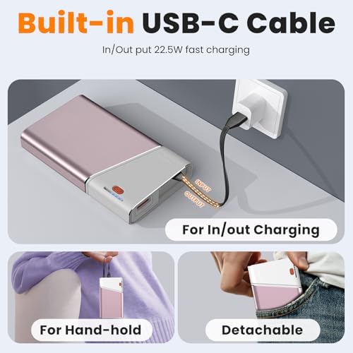 Lightning-Fast 22.5 W Portable Power Bank – 20,000 m Ah Aerospace Metal Charger with Detachable USB-C Cable & TSA Compliance – Ideal Travel Companion for i Phone 16, Samsung S24, and More – Superior Durability & Rapid Charging with 3-Year Guarantee